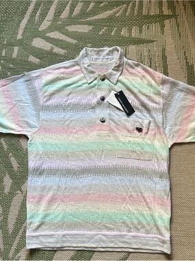 Umberto Ginochietti  Pastel Multicolor Linen-Blend Polo Shirt Size 48  NWT